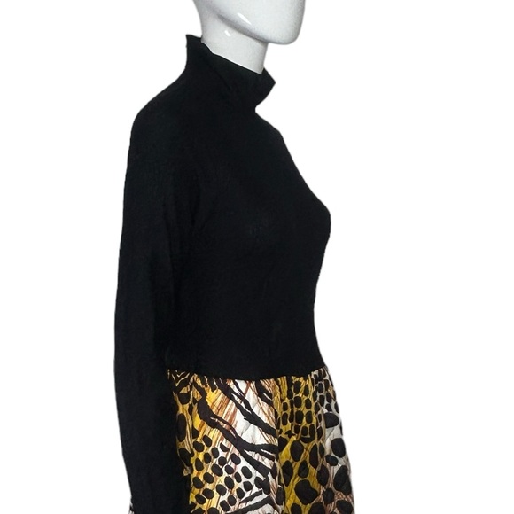 Vintage Dress 1960s Elaine Sklar Petite Small Long Sleeve Black and Animal Print - Picture 6 of 16